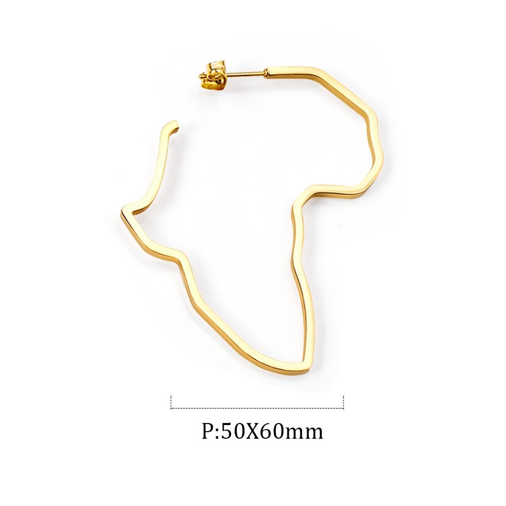 ASON Gigantic Gold Color 316L Stainless Steel Africa Map Huge Hoop Earring Ear Stud for Women Girl Gift Jewelry Accessories asonjewelry